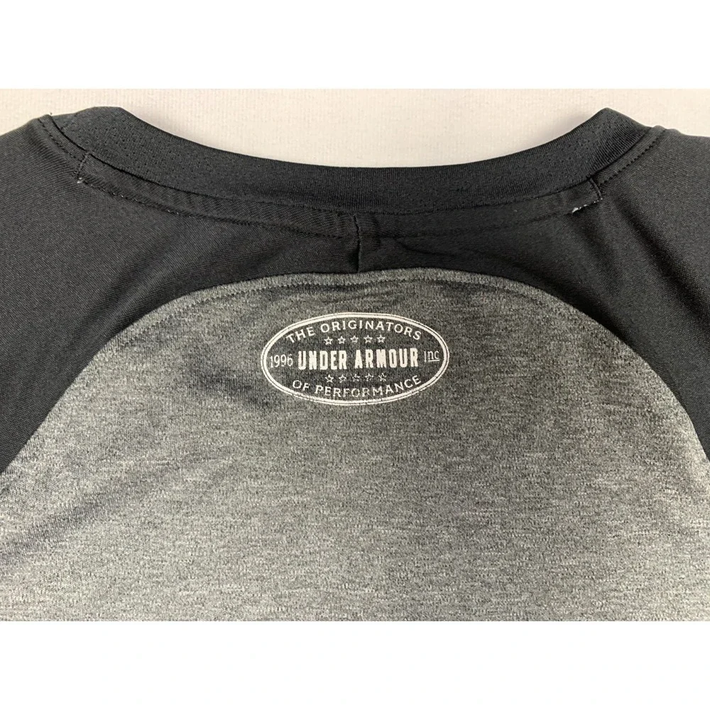 Under Armour Shirt Mens S Gray‎ Black HeatGear Fitted 3/4 Sleeve Baseball